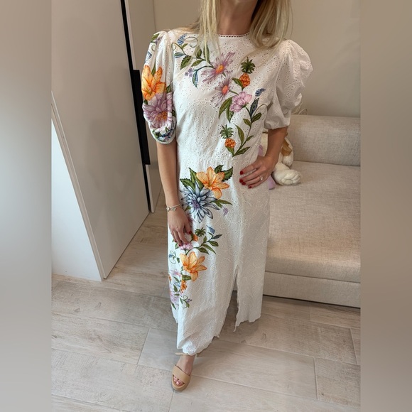 FARM Rio Dresses & Skirts - Farm Rio: Floral Embroidered White Dress / Sweet Bloom Dreamscape